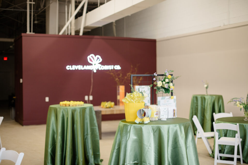 event showroom with cocktail tables